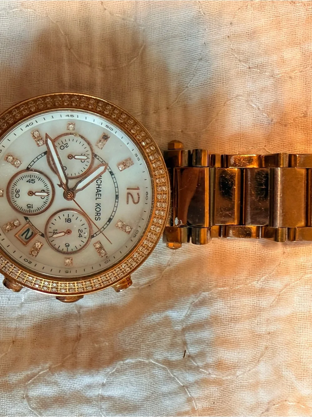 Michael Kors Rose Gold Crystal Bezel Chronograph Watch